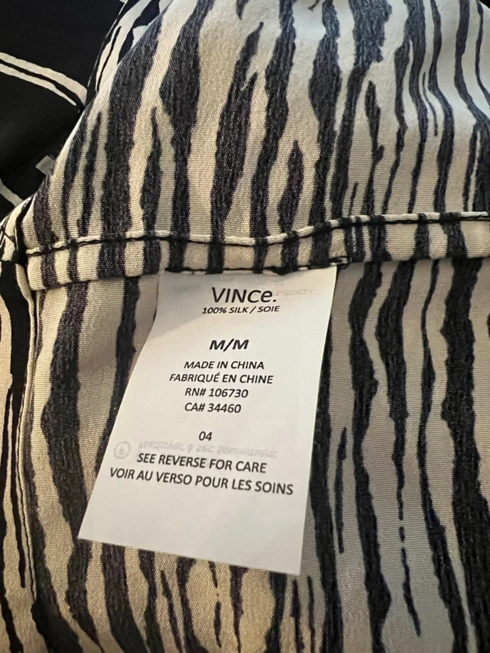VINCE 100% Silk Lightweight Black & Cream Wavy Stripes Tunic Dress Relaxed Fit